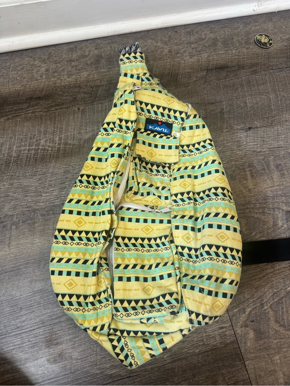 Kavu Yellow and Teal Patterned Crossbody Sling